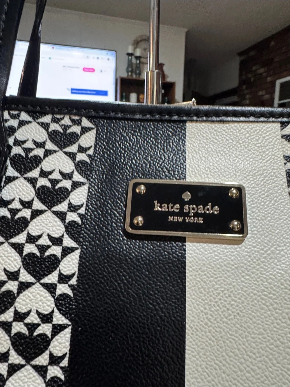 Kate Spade Black and White Geometric Stripe Tote